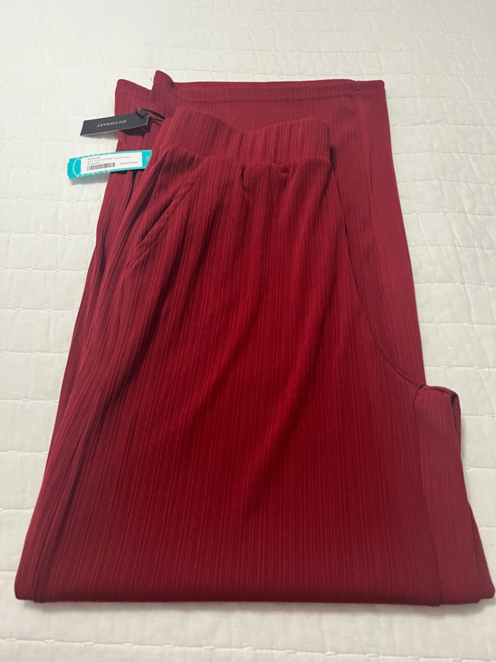 Wide-Leg Ribbed Jumpsuit Pants in Deep Red